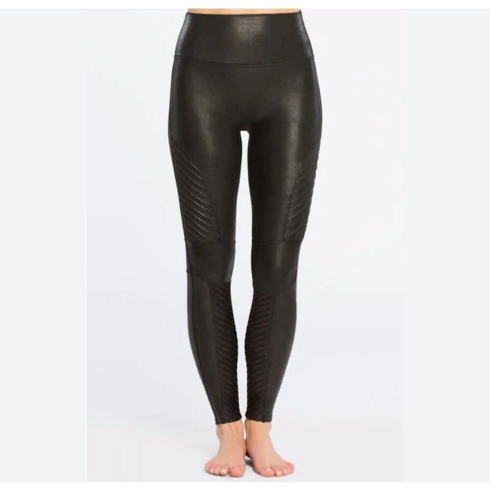 Spanx Women's Lined Stretch Pull‎ on Faux Leather Moto Legging Black Size Medium